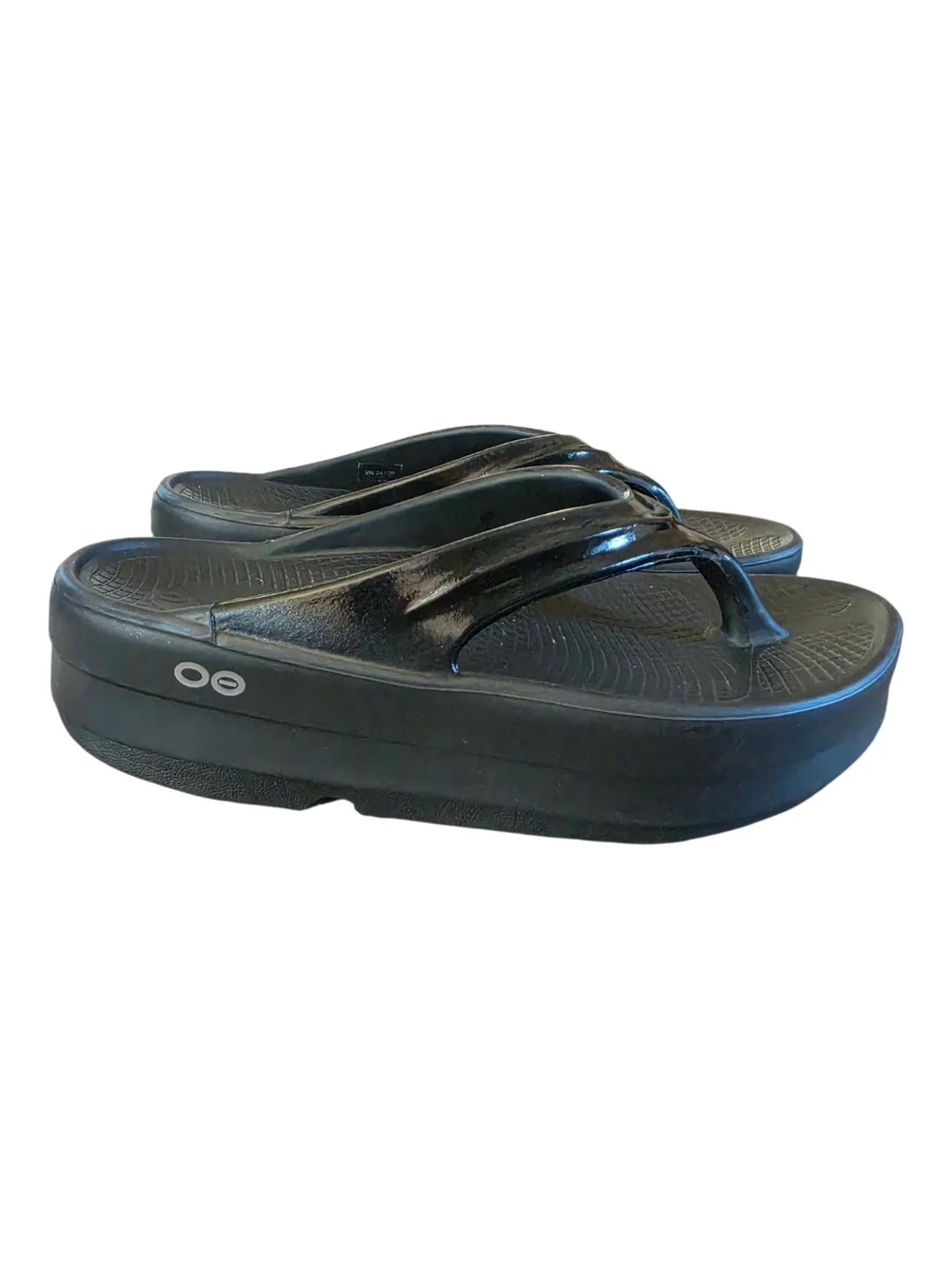 OOLALA OOFOS Black Platform Flip Flops Sandals Size 9 - Picture 2 of 8